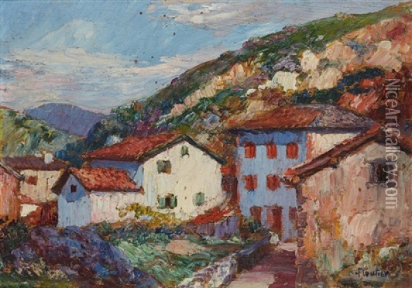 Village Basque Oil Painting - Louis Floutier