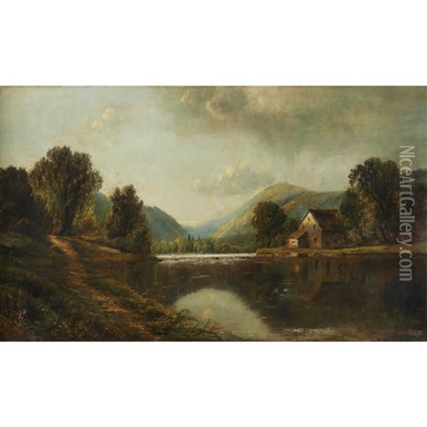Cottage On A Lake Oil Painting - Edmund Darch Lewis