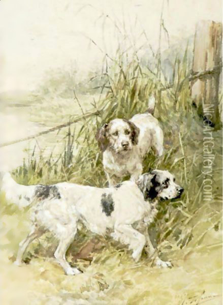 Two Setters By A Marsh Oil Painting - Charles Olivier De Penne