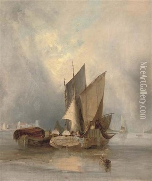Reflections Of A Becalmed Fishing Fleet Oil Painting - Joseph Stannard