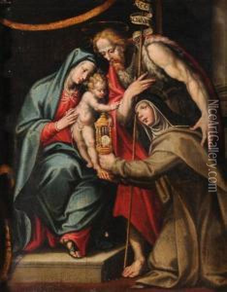 Madonna Col Bambino, San Giovanni Battista E Santa Chiara Oil Painting - Pietro della Vecchia