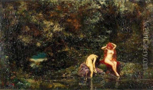 Les Baigneuses. Oil Painting - Narcisse-Virgile D Az De La Pena