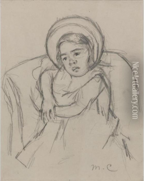 Sketch Of Margot Wearing A Bonnet (no. 5) Oil Painting - Mary Cassatt