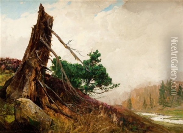 Trees Broken By Wind Oil Painting - Michael Gorstkin-Wywiorski
