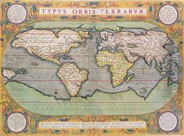 Typus Orbis Terrarum, map of the world, from Orteliuss Theatrum Orbis Terrarum, Antwerp, 1570 Oil Painting - Abraham Ortelius