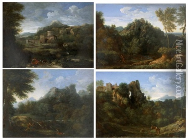 Paysage Aux Rochers (+ 3 Others; 4 Works) Oil Painting - Gaspard Dughet