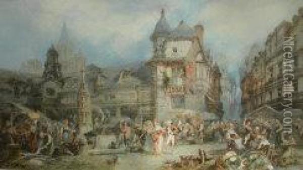 The Market, Bayeaux, Normandy Oil Painting - Paul Marny
