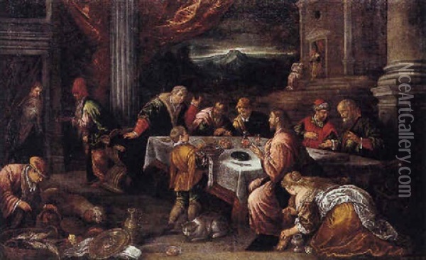 Christ In The House Of Simon The Pharisee Oil Painting - Leandro da Ponte Bassano