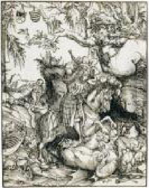 St. George On Horseback Slaying The Dragon (bartsch 64; Hollstein 82; Dodgson 90) Oil Painting - Lucas The Elder Cranach