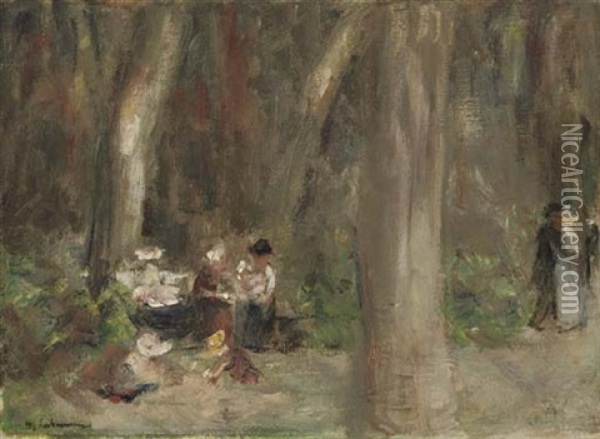 Spielende Kinder Und Liebespaar Im Tiergarten Oil Painting - Max Liebermann