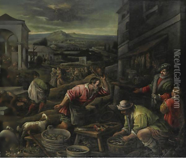 Mercato Del Pesce Oil Painting - Leandro Bassano