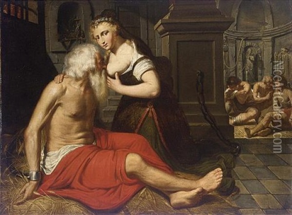 Cimon And Pero (caritas Romana) Oil Painting - Gerard Douffet