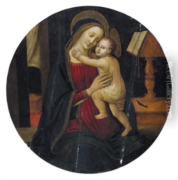 The Madonna And Child In An Interior Oil Painting - Jacopo Del Sellaio