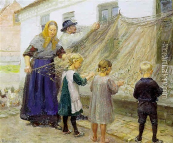 Fiskegarnene Redes Oil Painting - Anna Kirstine Ancher