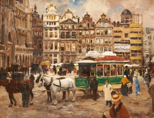 Jour De Marche Sur La Grand Place De Bruxelles Oil Painting - Victor Olivier Gilsoul