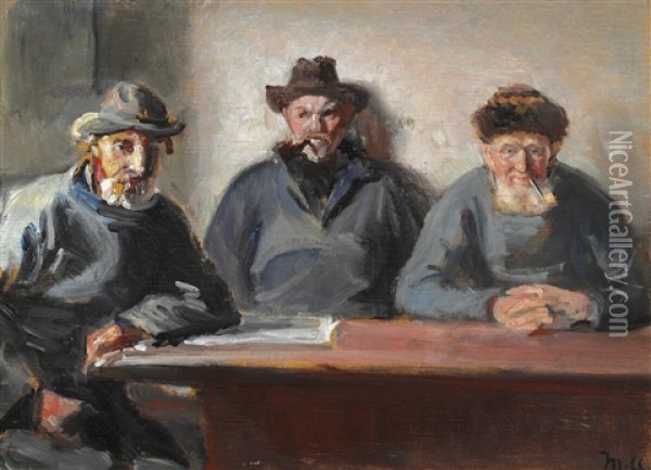 Interior With Three Fishermen From Skagen Oil Painting - Michael Peter Ancher