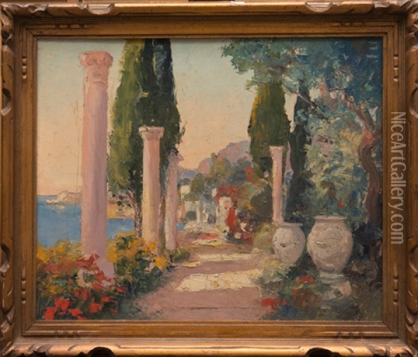 Vue Des Jardins De La Villa Fontana Rosa (3 Works) Oil Painting - William Lambrecht