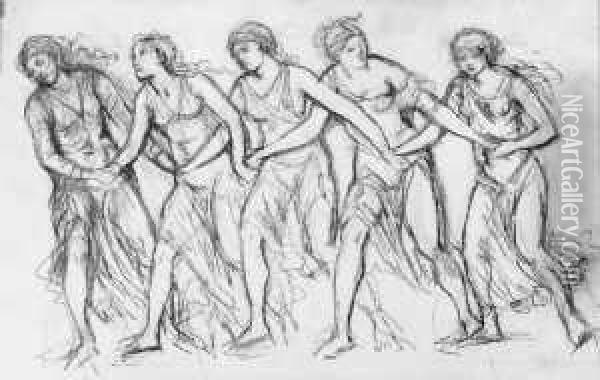 Tanzende Junge Frauen. Oil Painting - Adolf Von Hildebrand