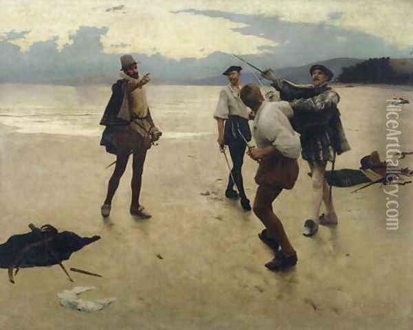 On Bideford Sands, 1889 Oil Painting - Frank Wright Bourdillon