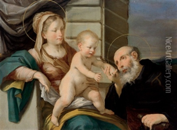 Die Madonna Mit Kind Und Einem Heiligen, La Madonna Con Il Bambino E Un Santo Oil Painting - Francesco Giovanni Gessi