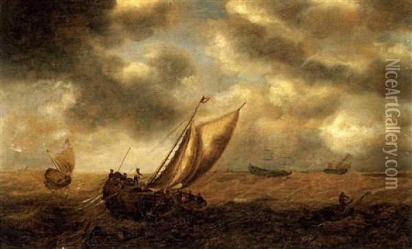 Segelschiffe Auf Rauher See Oil Painting - Jacob Adriaenz. Bellevois