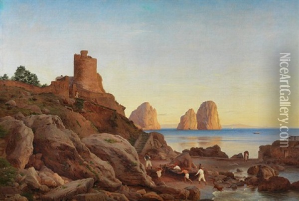 View Of Marina Piccola On Capri Oil Painting - Christen Kobke