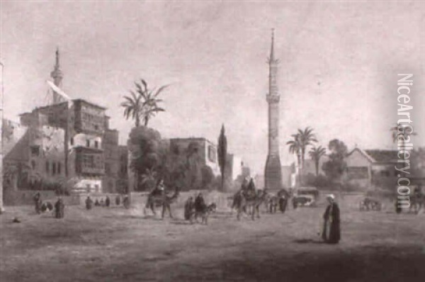 An Egyptian Town Square Oil Painting - Henry Pilleau