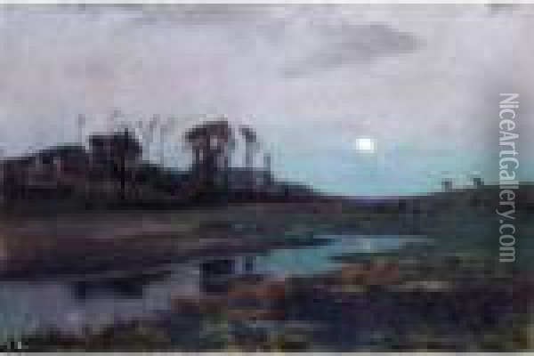 Moonlit Landscape Oil Painting - Algernon Talmage