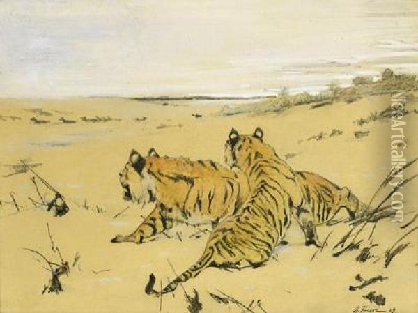 Coppia Di Tigri Nelle Dune Oil Painting - Richard Friese