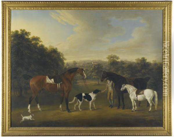 The Compton Family Hunters With A Groom In The Grounds Of Minstead House Oil Painting - Thomas Gooch