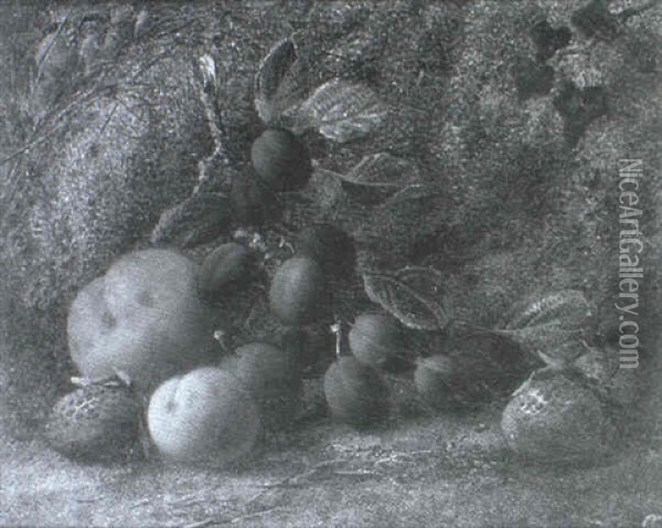 Still Life Study Of Grapes, Gooseberries, A Peach And       Strawberries Oil Painting - Vincent Clare