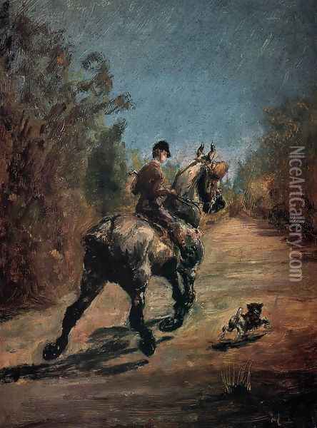 Horse And Rider With A Little Dog Oil Painting - Henri De Toulouse-Lautrec