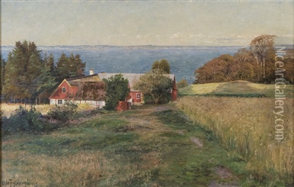 Aftonsol. Vid Arild Pa Kullahalvon Med Utsikt Over Skalderviken Oil Painting - Olof Krumlinde