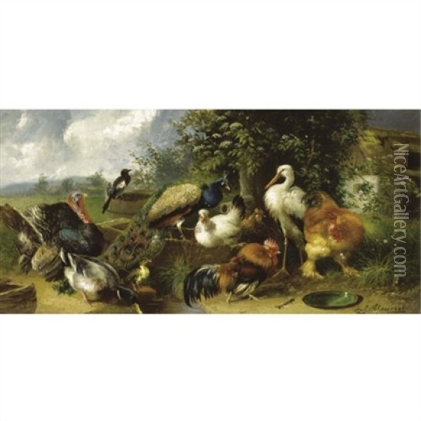 Farmyard Birds Oil Painting - Julius Scheuerer