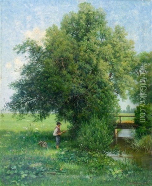 Bachpartie Mit Jungem Angler Oil Painting - Georg Richard Falkenberg