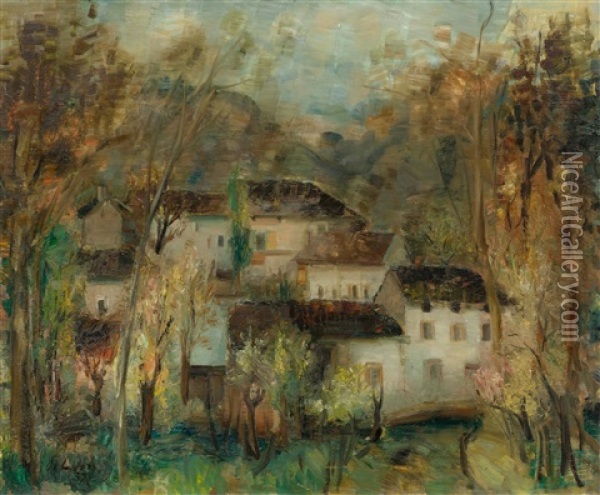 Ticino Village Oil Painting - Oscar Wilhelm Luethy