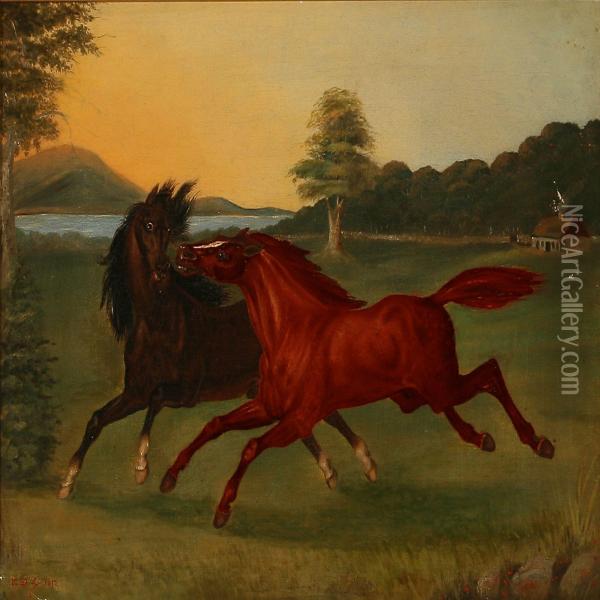 Landscape With Two Horses Oil Painting - Christian David Gebauer