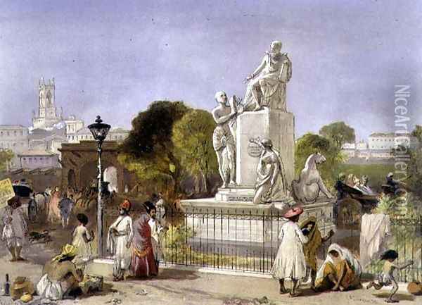 The Wellesley Monument, Bombay, 1863 Oil Painting - William Simpson