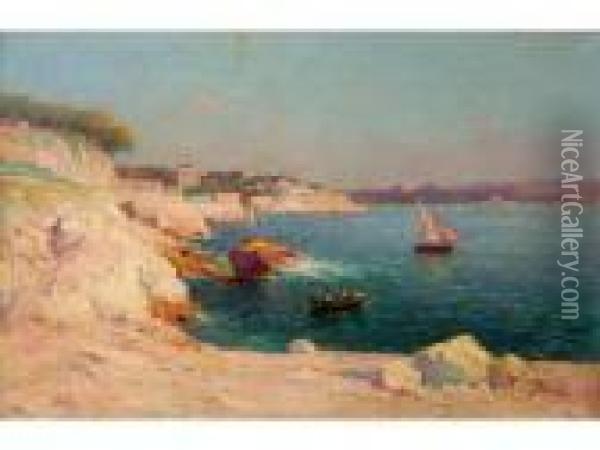 Marseille, La Corniche Avec La Reserve. Oil Painting - Justin Jules Claverie