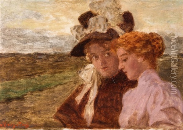 Two Ladies In A Landscape Oil Painting - Tihamer Von Margitay
