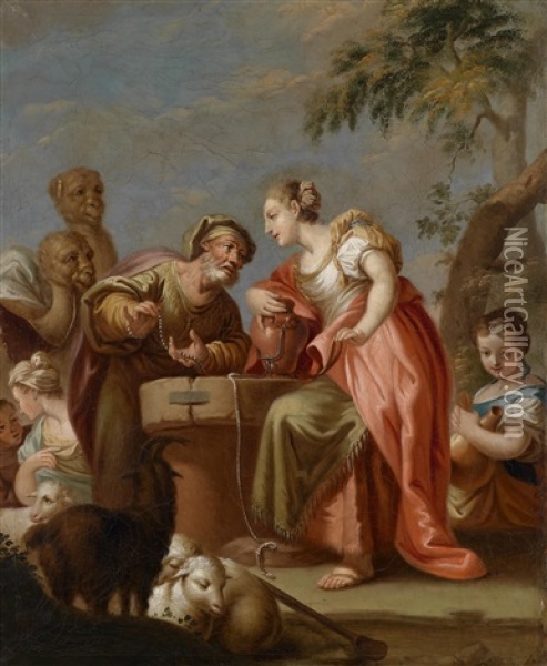 Rebekka Und Eliezer, Der Knecht Abrahams, Am Brunnen Oil Painting - Francesco Sebald Unterberger