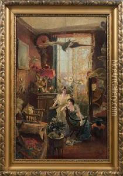 Damen Im Salon Oil Painting - Friedrich Ernst Wolfrom