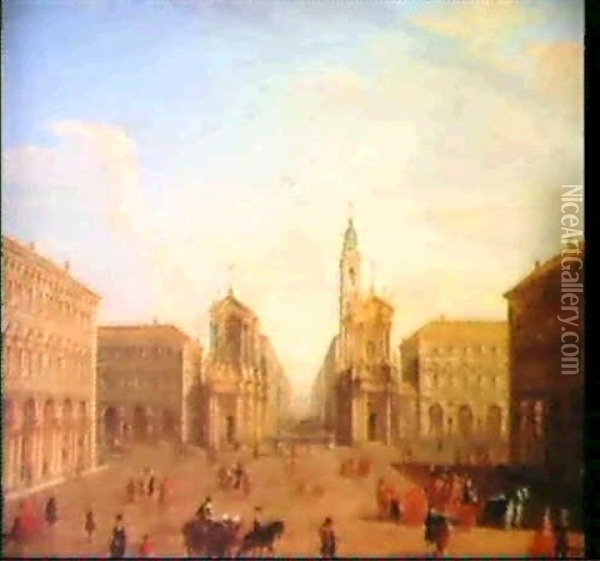 Veduta Di Piazza San Carlo A Torino Oil Painting - Antonio Joli