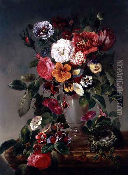 Still Life of Various Flowers in an Urn Oil Painting - James Charles Ward