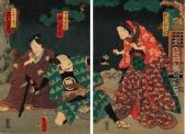 W Teatrze Kabuki Oil Painting - Kunisada