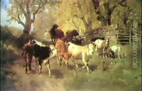 Heimkehrende Viehherde Oil Painting - Anton Braith