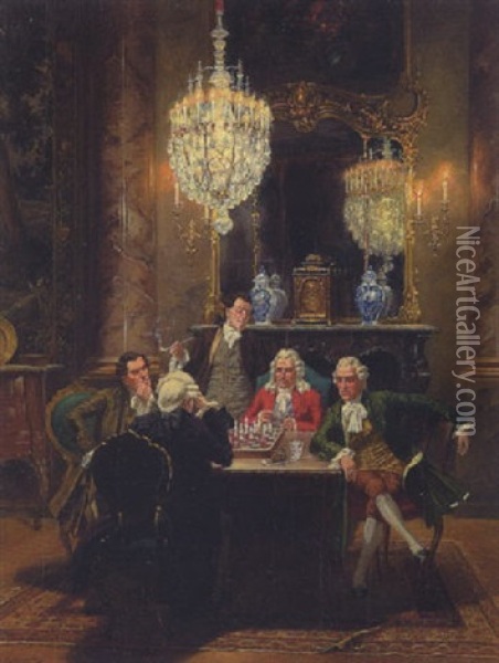 Schachspieler Der Rokoko-zeit Oil Painting - Albert Joseph Franke