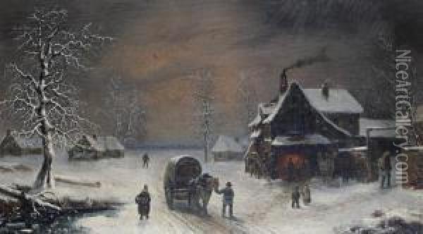 A Winter Landscape Oil Painting - Louis-Claude Mallebranche
