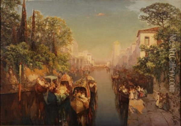 Venetian Canal Oil Painting - Carl Mueller