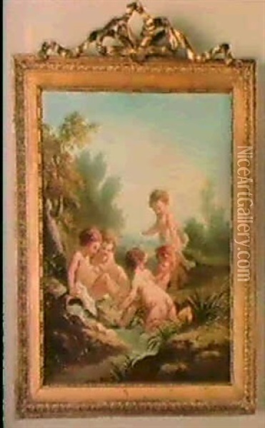Cinque Putti Che Giocano Vicino Ad Una Sorgente Oil Painting - Jean Francois Clermont